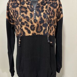 Leopard Print and Black Quarter Zip